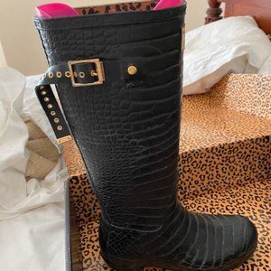 black Hunter Jimmy Choo tall croc rain boot wellies size 8